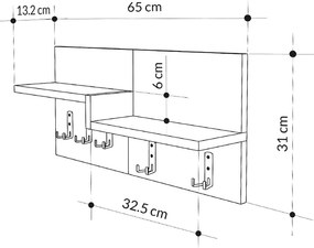 Κρεμάστρα τοίχου Harmon Megapap χρώμα sapphire oak - λευκό 65x15x31εκ.