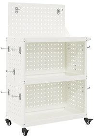 vidaXL Καρότσι εργαλείων με ράφι Λευκό 65 x 35 x 111 εκ Κρύα χάλυβας