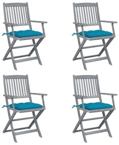 Καρέκλες Εξωτ. Χώρου Πτυσσόμενες 4 τεμ Ξύλο Ακακίας & Μαξιλάρια