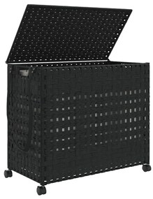 Καλάθι Άπλυτων με Τροχούς Μαύρο 66x35x60 εκ. από Ρατάν - Μαύρο