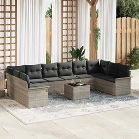 vidaXL Σετ Καναπέ Κήπου με μαξιλάρι 11 pcs Γκρι Πολυ ράταν