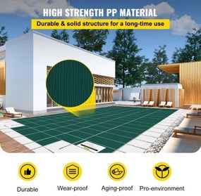 VEVOR Pool Safety Cover Fits 20x40ft Rectangle Inground Pools, Safety Pool Cover with 4x10ft Center End Step, Mesh Solid Pool Cover with Drainage Holes for Swimming Pool, Winter Safety Cover, Green