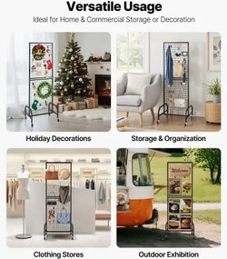 VEVOR Grid Wall Panel 600 x 1640 mm Wire Display Rack with Wheels and 10 Hooks