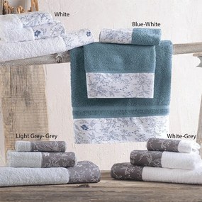 Πετσέτες Ortensia Σε Κουτί (Σετ 3τμχ) White-Grey Ρυθμός Towels Set 70x140cm 100% Cotton Foam