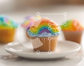 Intra Συλλεκτικό Ξύλινο Παζλ Plywood  4mm - Ουράνιο τόξο Cupcakes σε ένα άσπρο πιάτο Σε Ξύλινο Κουτί - Διαστάσεις: 10x10 cm – 25 κομμάτια