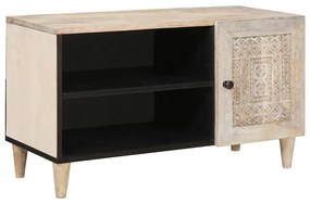 vidaXL Ντουλάπι TV με ράφι Λευκό 80 x 33 x 46 εκ Μασίφ ξύλο μάνγκο