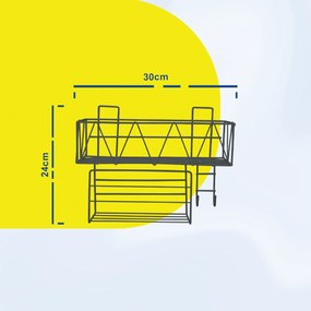 Επιτοίχιο Μεταλλικό Ράφι με Γάντζους 30x12.5x24cm Άσπρο ή Μαύρο