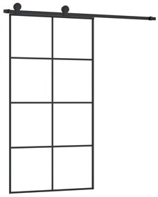 Συρόμενη Πόρτα με Μηχανισμό 102,5x205 εκ. Γυαλί ESG &amp; Αλουμίνιο - Μαύρο