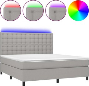 vidaXL Κρεβάτι Boxspring με Στρώμα &amp; LED Αν.Γκρι 160x200εκ. Υφασμάτινο