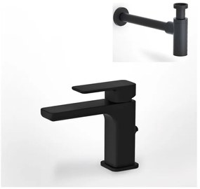 Eurorama Quadra Black Matt Μπαταρία Νιπτήρος με Aυτόματη Βαλβίδα+Σιφών