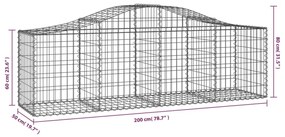 Συρματοκιβώτια Τοξωτά 4 τεμ. 200x50x60/80 εκ. Γαλβαν. Ατσάλι - Ασήμι