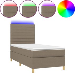 vidaXL Κρεβάτι Boxspring με Στρώμα &amp; LED Taupe 90x190 εκ. Υφασμάτινο