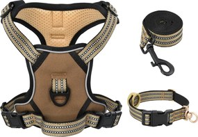 vidaXL Λουρί Σκύλου με Οδηγό και Κολάρο Ρυθμιζόμενο Καφέ L