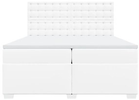 Κρεβάτι Boxspring με Στρώμα Λευκό 200x200 εκ. Συνθετικό Δέρμα - Λευκό