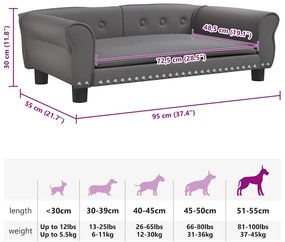 vidaXL Κρεβάτι Σκύλου Γκρι 95 x 55 x 30 εκ. από Συνθετικό Δέρμα