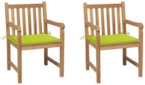 Καρέκλες Κήπου 2 τεμ. Μασίφ Ξύλο Teak με Φωτ. Πράσινα Μαξιλάρια