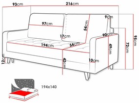 Καναπές κρεβάτι Independence 102, Αριθμός θέσεων: 3, Αποθηκευτικός χώρος, 95x216x93cm, 83 kg, Πόδια: Πλαστική ύλη, Ξύλο, Ξύλο: Οξιά | Epipla1.gr
