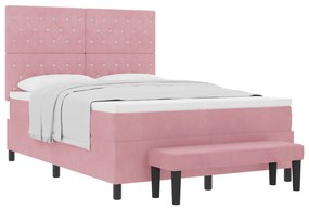vidaXL Κρεβάτι με σπαστό στρώμα & πάγκο ροζ 140x200 εκ. βελούδο