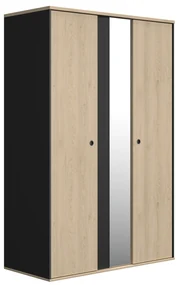 Insi Duplex Ντουλάπα με 2 πόρτες και καθρέφτη 130x61x200εκ. Black/Natural Chestnut 0181.GM80