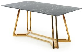 Τραπέζι Houston 1137, Μαύρο μάρμαρο, Χρυσό, 75x90x160cm, 57 kg, Επεξεργασμένο γυαλί, Μέταλλο | Epipla1.gr