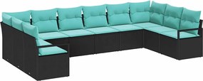 vidaXL Σετ Καναπέ με μαξιλάρι 10 pcs Μαύρο συνθετικό ρατάν