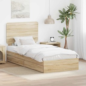 VidaXL Κρεβάτι Αποθήκης Δρύς Sonoma 90 x 200 cm Επεξεργασμένο Ξύλο