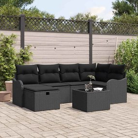 vidaXL Σετ Καναπέ Κήπου με μαξιλάρι 7 pcs Μαύρο Πολυ ράταν