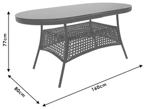 Τραπέζι Cellin μέταλλο-pe rattan καφέ 160x80x77εκ