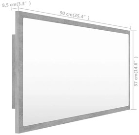 Καθρέφτης Μπάνιου Γκρι Σκυροδέματος 90x8,5x37 εκ. Ακρυλικός 804936