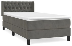 Κρεβάτι Boxspring με Στρώμα Σκούρο Γκρι 100x200 εκ. Βελούδινο - Γκρι