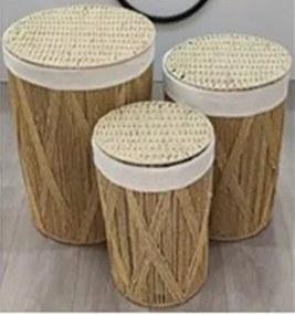 Σετ 3 Καλάθια με Καπάκι Bamboo Φυσικό Χρώμα 40x54cm,34x48cm,28x42cm Etoile AB-020