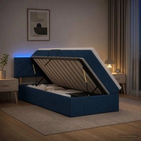 vidaXL LED Κρεβάτι αποθήκευσης με στρώμα Μπλε 90 x 200 cm Ύφασμα