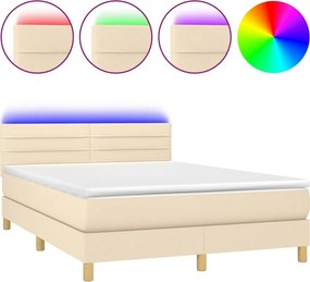 vidaXL Κρεβάτι Boxspring με Στρώμα &amp; LED Κρεμ 140x200 εκ. Υφασμάτινο