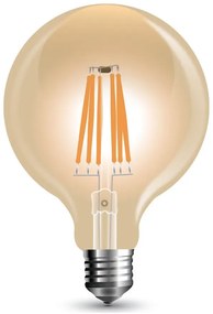 LED V-TAC Λάμπα Ε27 8W Filament Σφαιρική G125 Amber Dimmable Θερμό 2200K