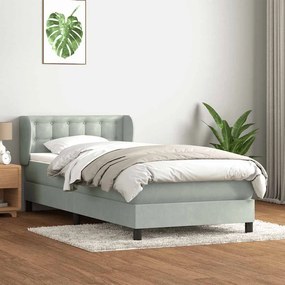 Box Spring κρεβάτι με στρώμα ανοιχτό γκρι 90x210 cm Βελούδινο - Γκρι