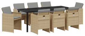 vidaXL Σετ Υπαίθριας Τραπέζης 9 Τεμαχίων με Μαξιλάρια Μπεζ Πολυ Ρατάν
