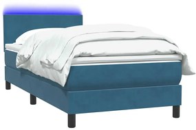 Κρεβάτι Boxspring με Στρώμα Σκούρο Μπλε 90x220 εκ. Βελούδινο - Μπλε