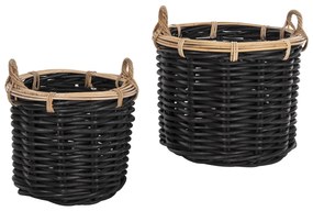 FLOOR BASKETS 2PCS POTTS  CL RATTAN IN BLACK&amp;NATURAL Φ61+Φ45cm.