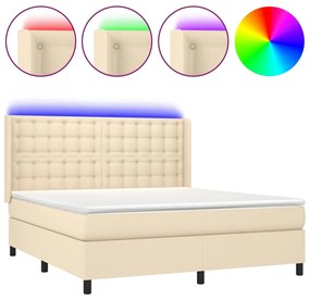 vidaXL Κρεβάτι Boxspring με Στρώμα & LED Κρεμ 180x200 εκ. Υφασμάτινο