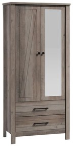 Ντουλάπα ρούχων Tara pakoworld δίφυλλη καθρέπτης rustic oak 84.5x52x193εκ - 123-000170