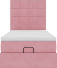 vidaXL Οθωμανικό κρεβάτι με στρώματα ροζ 90x200cm Velvet