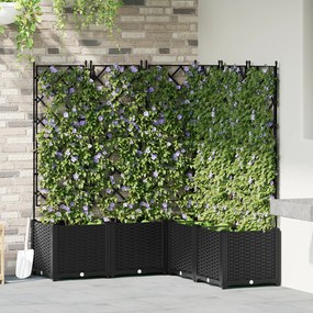 vidaXL Γλάστρα Κήπου με Τρέλλις 5 τεμ Μαύρη 120x120x143 εκ