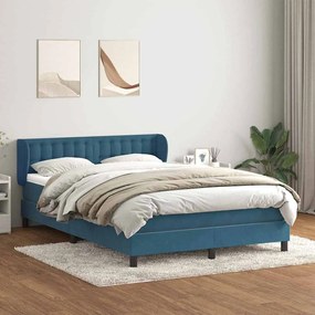 Κρεβάτι Boxspring με Στρώμα Σκούρο Μπλε 140x210 εκ. Βελούδινο