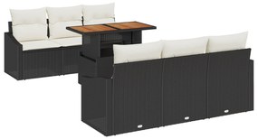 vidaXL Σετ Τραπεζαρίας 7 Τεμαχίων με Μαξιλάρια Μαύρο Πολυ Ρατάν Ακκασία