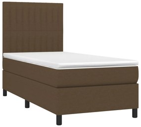 vidaXL Κρεβάτι Boxspring με Στρώμα &amp; LED Σκ.Καφέ 80x200 εκ. Υφασμάτινο