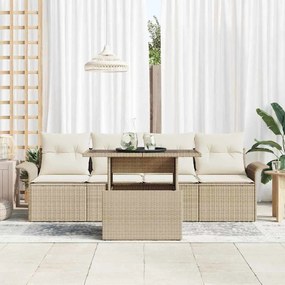 vidaXL Σετ Καναπέ Κήπου με μαξιλάρι 5 pcs Μπεζ Πολυ ράταν