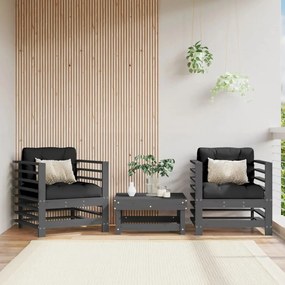 Καρέκλες Κήπου με Μαξιλάρια 2 τεμ. Γκρι από Μασίφ Ξύλο Πεύκου - Γκρι