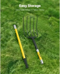 VEVOR 5 Tines Garden Fork Fiberglass Handle 57 in Spading Pitchfork Heavy Duty