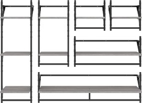vidaXL Ράφια Τοίχου Σετ 6 τεμ. με Μπάρες Γκρι Sonoma Επεξ. ξύλο