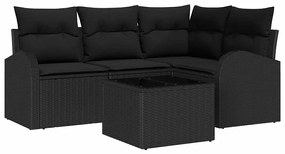 vidaXL Σετ Καναπέ Κήπου με μαξιλάρι 5 pcs Μαύρο Πολυ ράταν